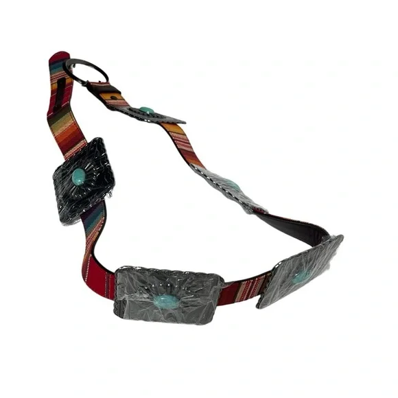Lucky & Blessed Concha High Sierra Red Serape Turquoise Tooled Square Be…